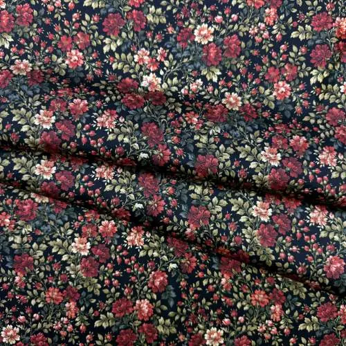 Ткань Шёлк  46881 черный с мелким цветочным принтом Мильфлер